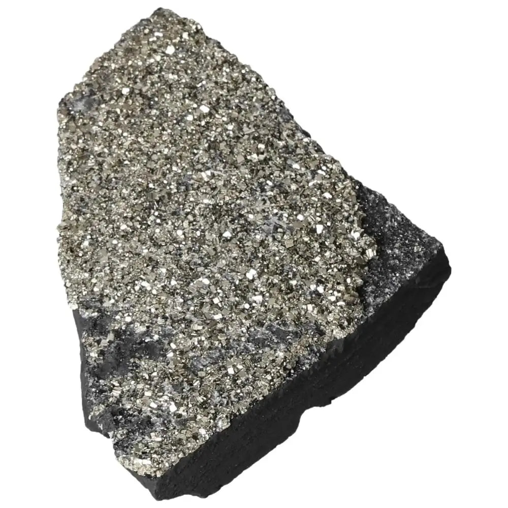 Pyrite With Basalt mineral from Sylvia Crystals showcasing a glittering surface, offering energy benefits and personal growth stimulation.