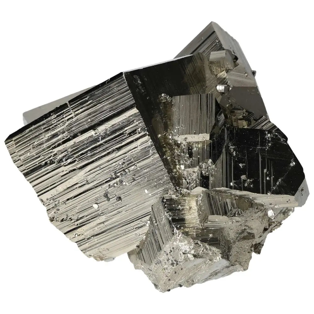Pyrite crystal with Mangano Quartz inclusion, showcasing a blend of metallic sheen and pink glow for healing and protection.