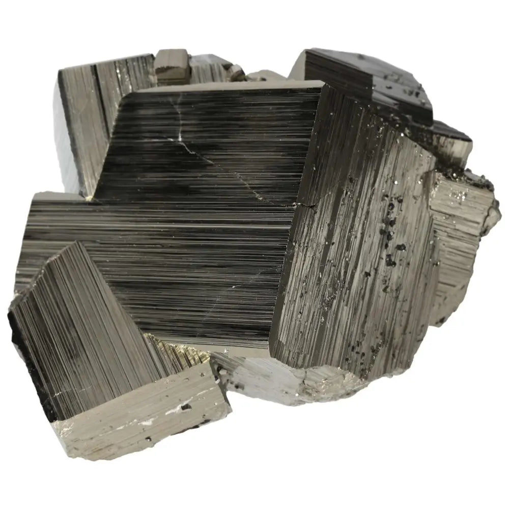 Pyrite with Mangano Quartz inclusions showcasing metallic brilliance and soft pink hues, symbolizing strength and gentle healing.