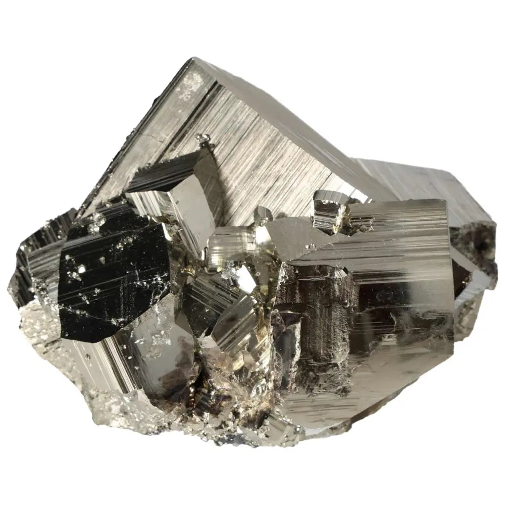 Pyrite crystal with manganocalcite inclusions showcasing metallic brilliance and gentle pink hues for healing energy.