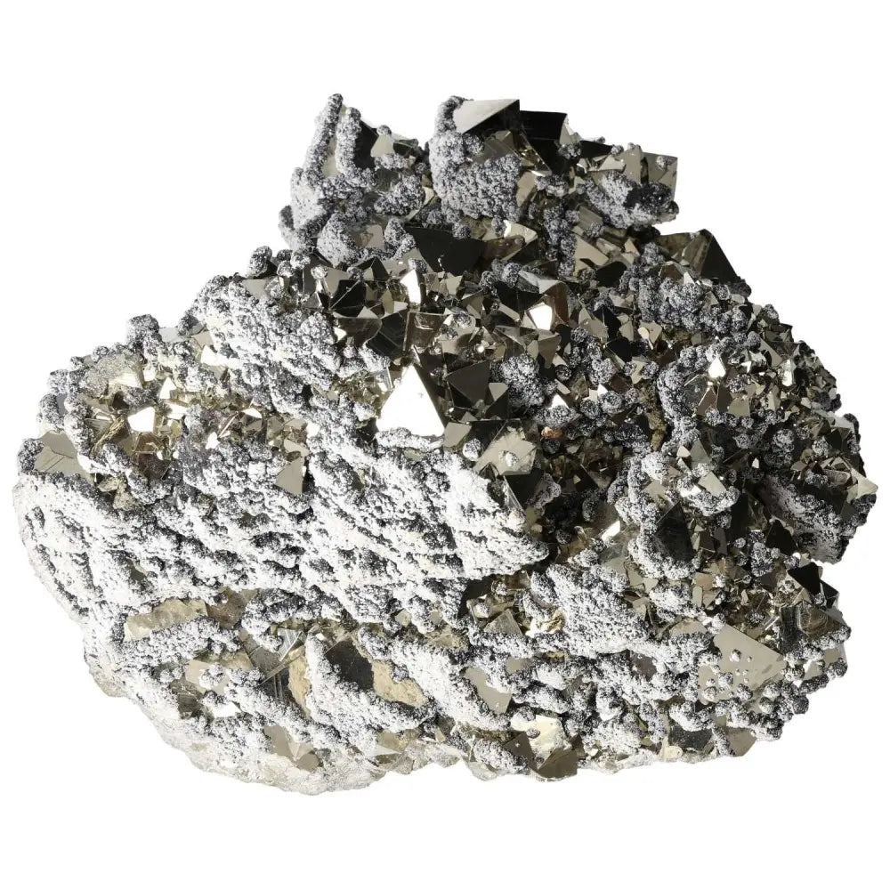 Superior quality pyrite cluster with sphalerite and calcite, showcasing geometric brilliance and metallic luster in natural form.