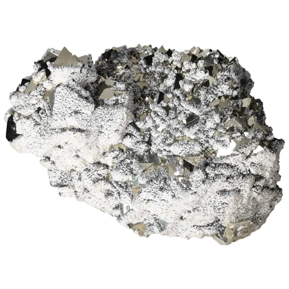 Superior Pyrite Cluster with Sepia Sphalerite and Calcite, featuring natural geometric formations and metallic luster