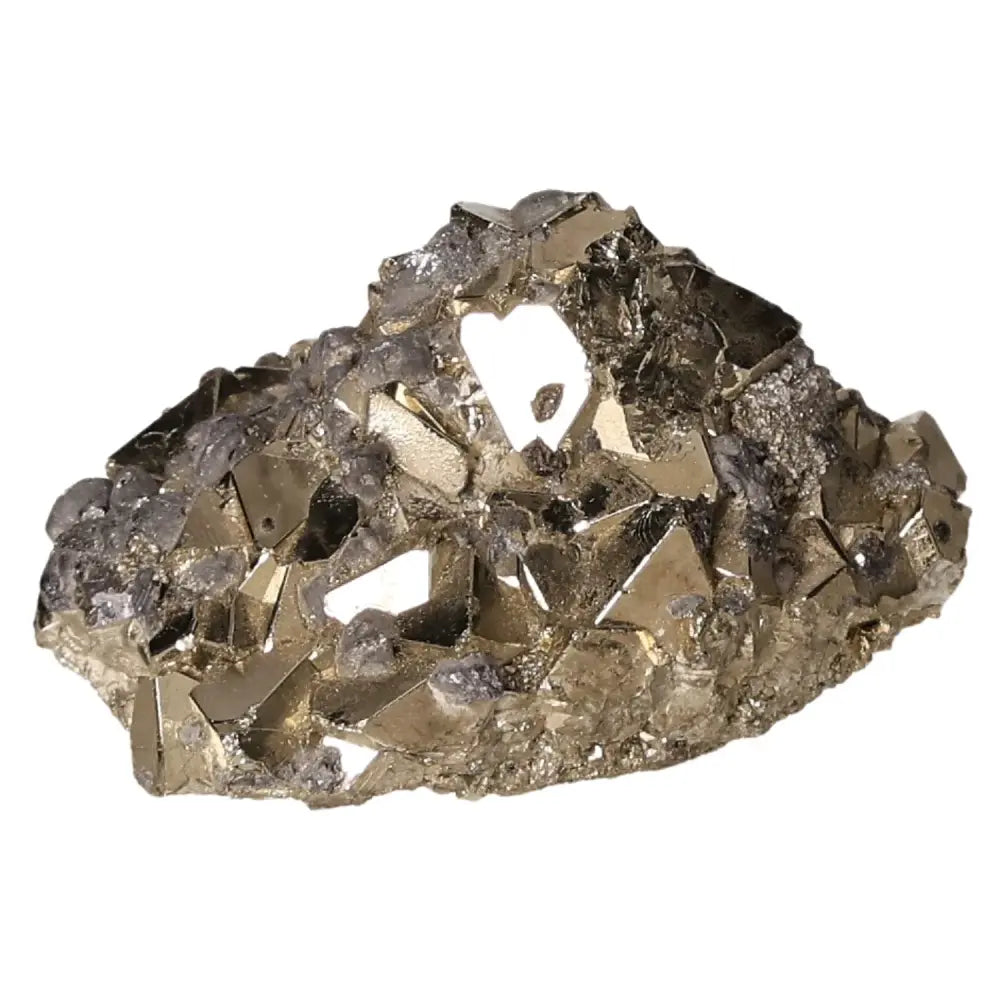 Pyrite druze with metallic luster, resembling gold, symbolizing abundance and prosperity, known as "Fool's Gold."