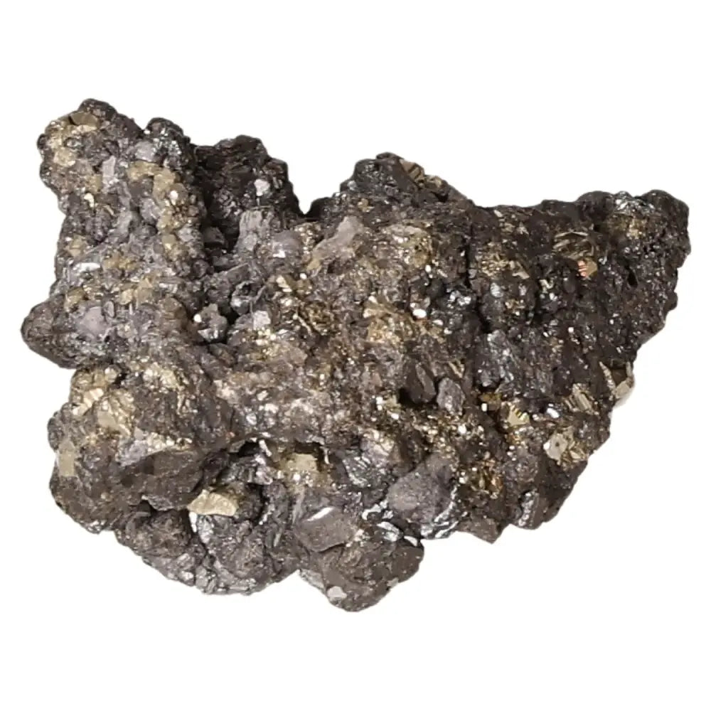 Close-up of a pyrite druzy cluster, showcasing its golden hue and metallic luster, known as "Fool's Gold," symbolizing abundance and wealth.