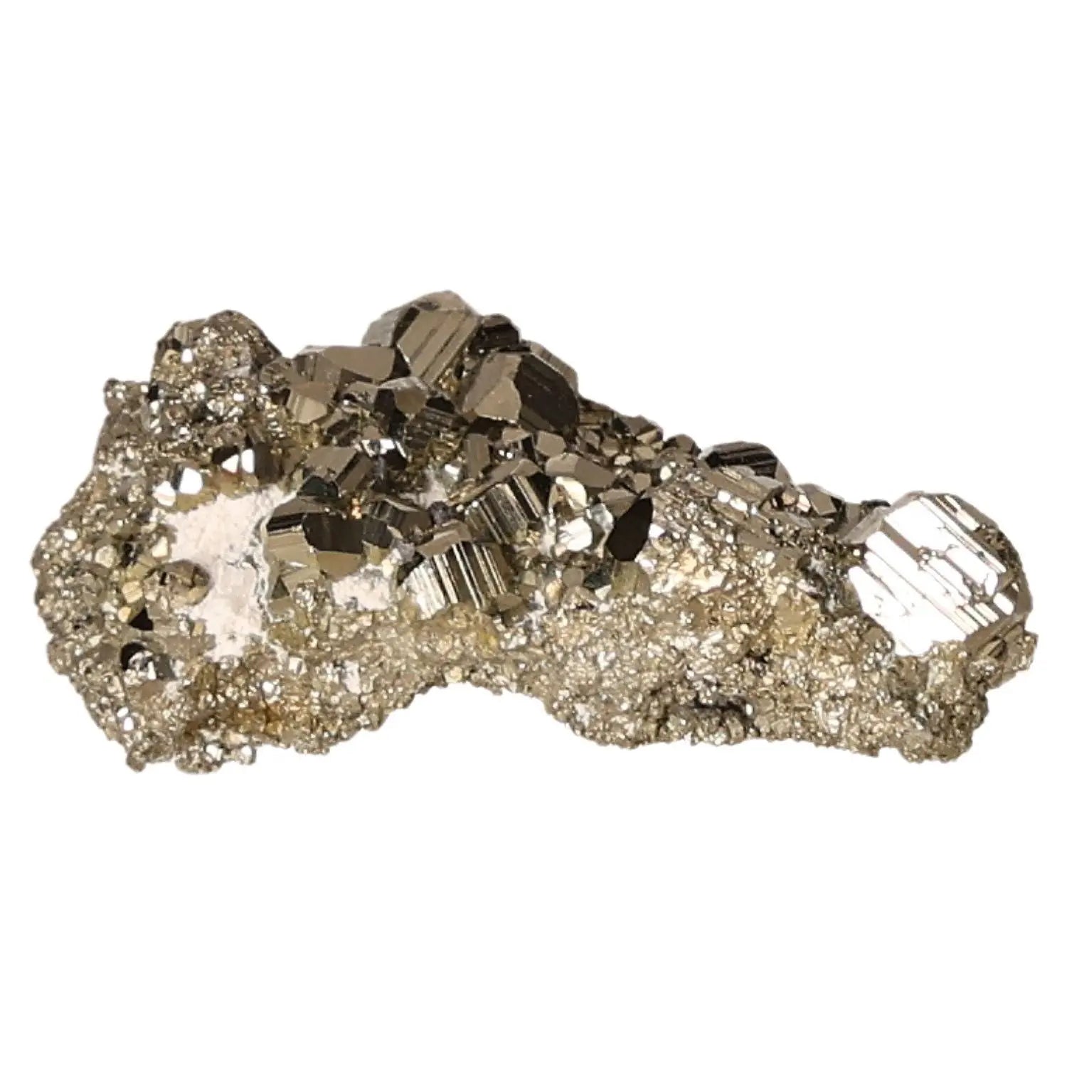 Pyrite druze mineral with radiant golden hue and metallic luster, known as Fool's Gold, symbolizing abundance and prosperity.
