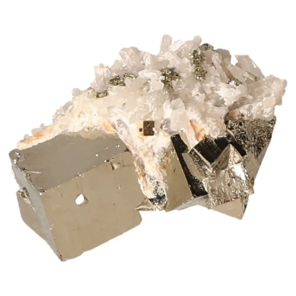 Pyrite druze crystal with golden metallic luster, resembling fool's gold, known for its abundance and prosperity properties.