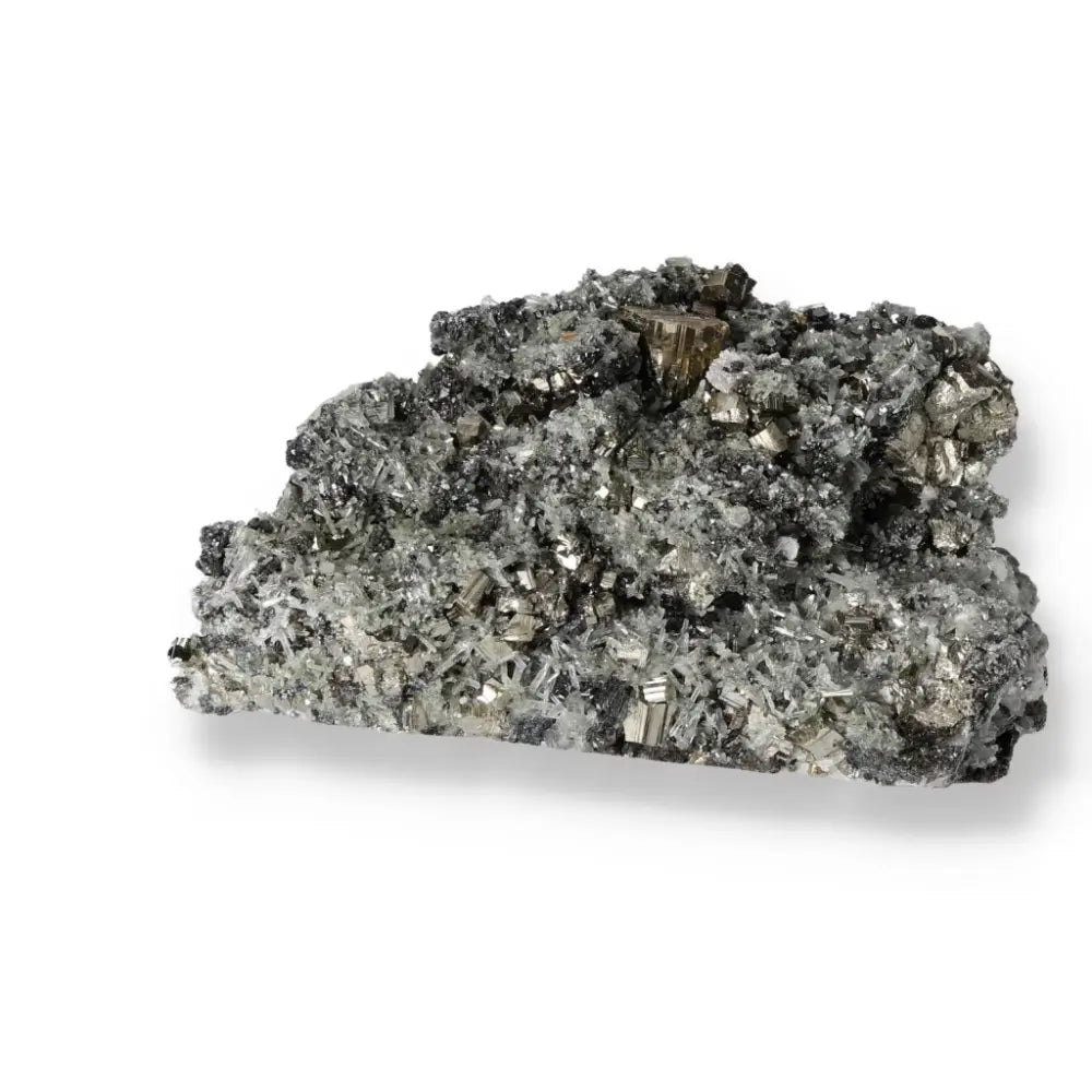 Premium Pyrite with Quartz and Sphalerite mineral, handpicked by Sylvia Crystals for luxury and spiritual enrichment.