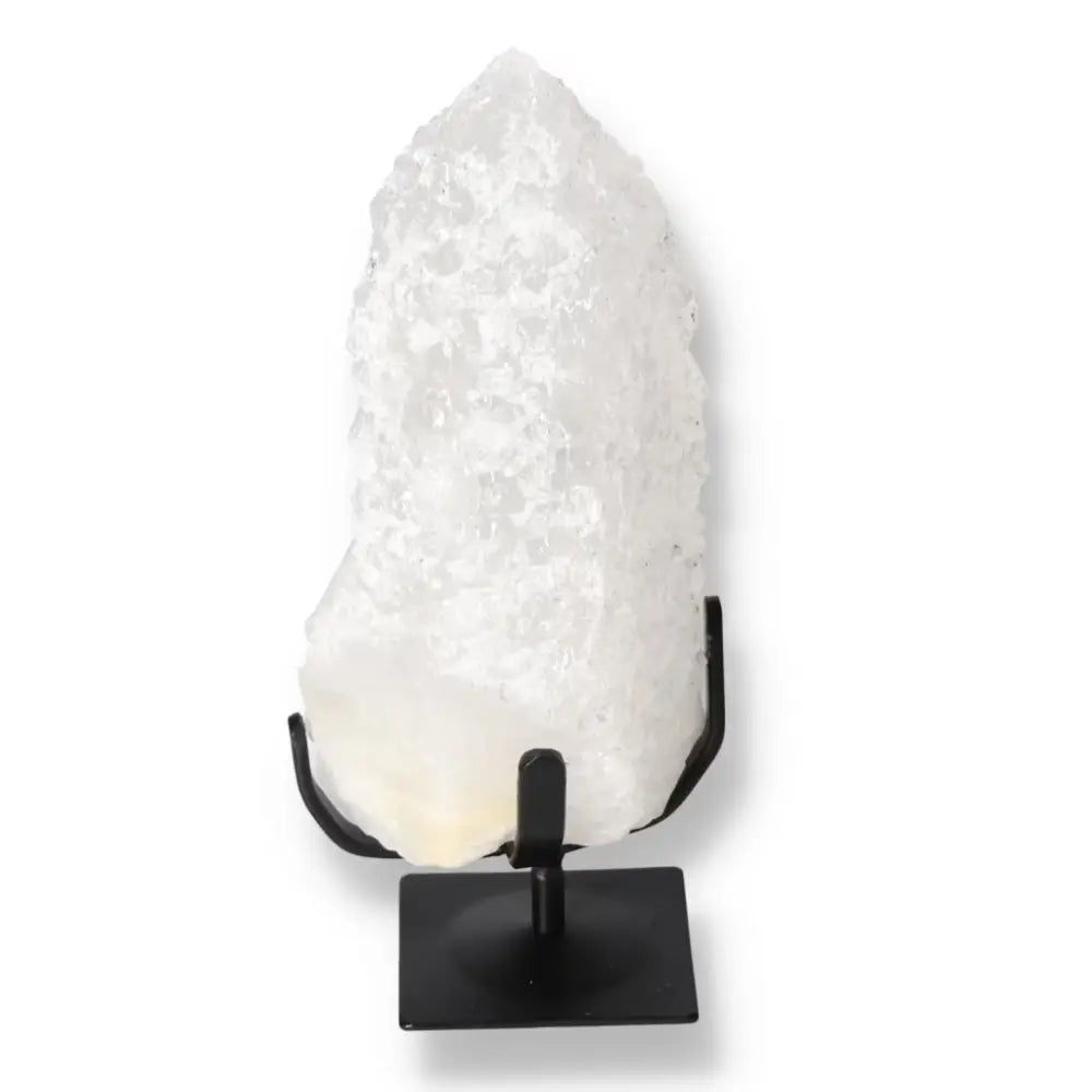 Quartz Crystal Bubble on a black stand, showcasing its vibrant hues and transformative energy, perfect for enhancing any space.