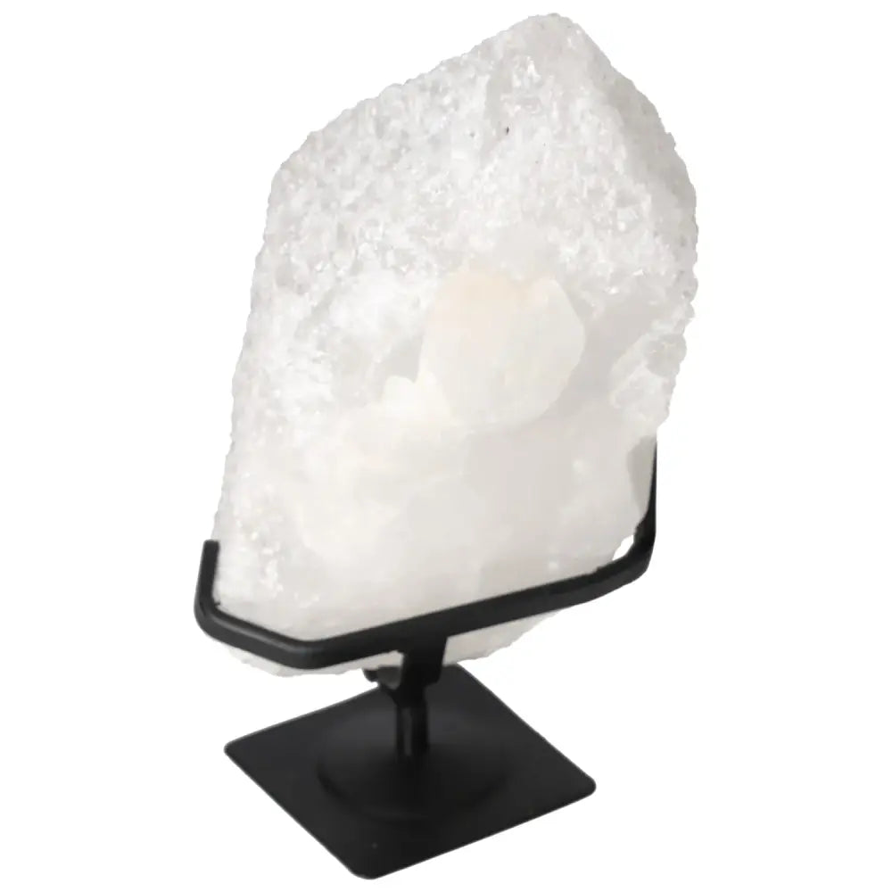 Quartz Crystal Bubble displayed on a black stand, showcasing its natural beauty and elegance for decorative and spiritual use by Sylvia Crystals.