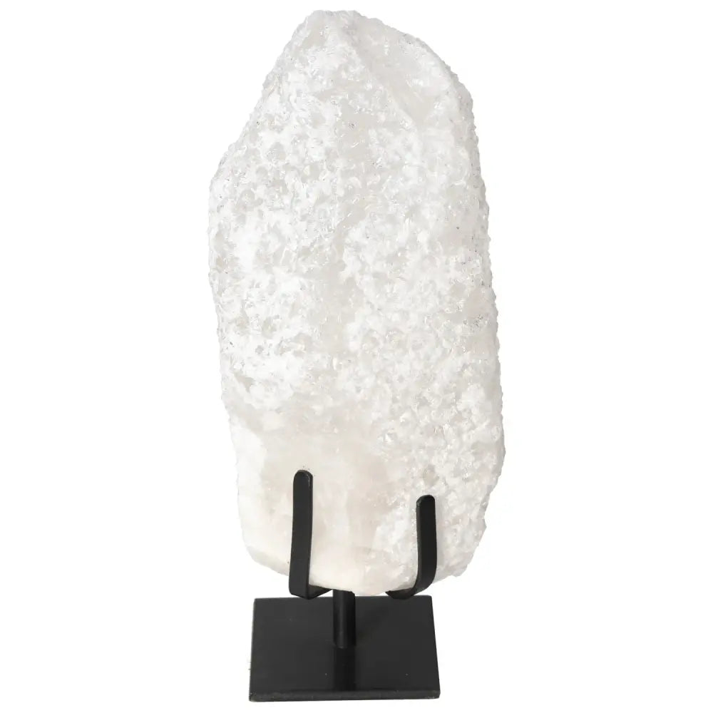 Quartz Crystal Bubble on black stand, showcasing its sparkling surface, perfect for luxury décor and spiritual enhancement.