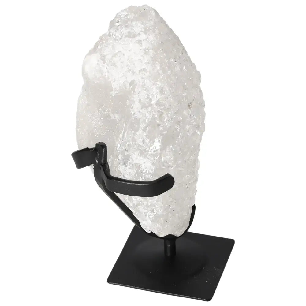 Quartz Crystal Bubble on black stand, premium quality crystal by Sylvia Crystals for spiritual elevation and aesthetic enhancement.