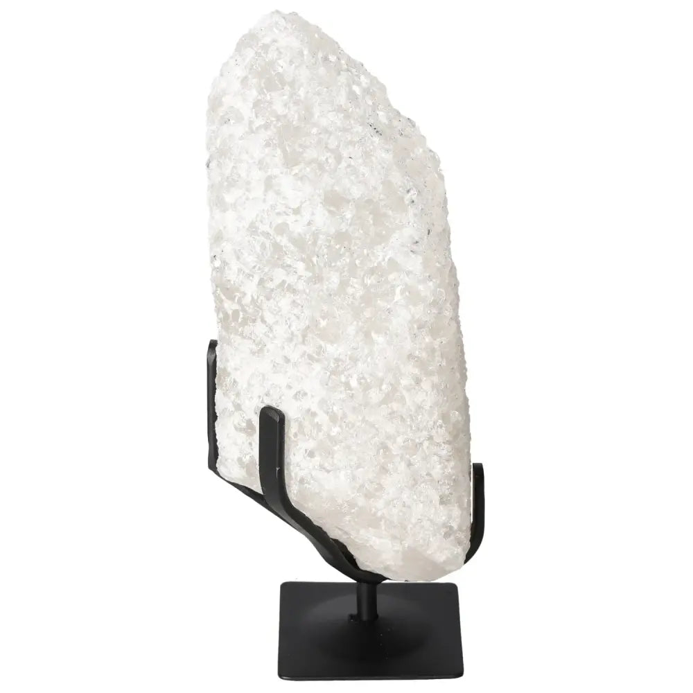 Quartz Crystal Bubble on a sleek metal stand, showcasing its natural beauty and spiritual energy harmonizing properties.