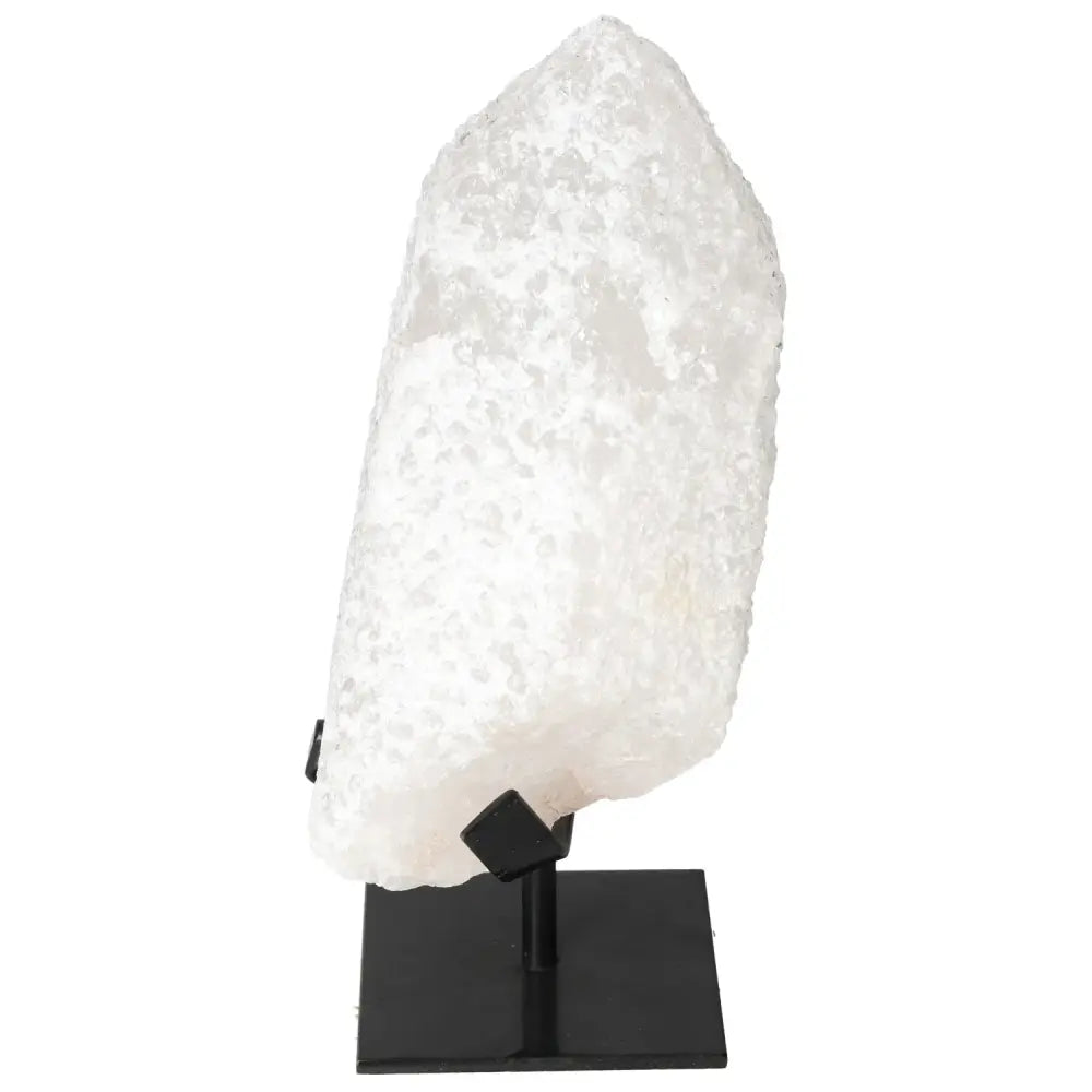 Elegant Quartz Crystal Bubble from Sylvia Crystals on black stand, showcasing its superior quality and multicolored hues.