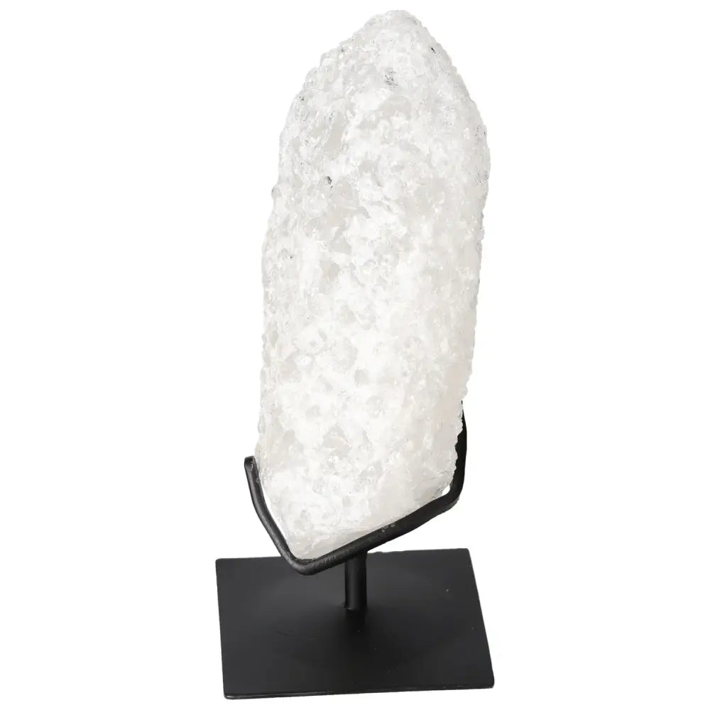 Quartz Crystal Bubble on a black stand, elegant decorative piece and spiritual tool for emotional healing and clarity.