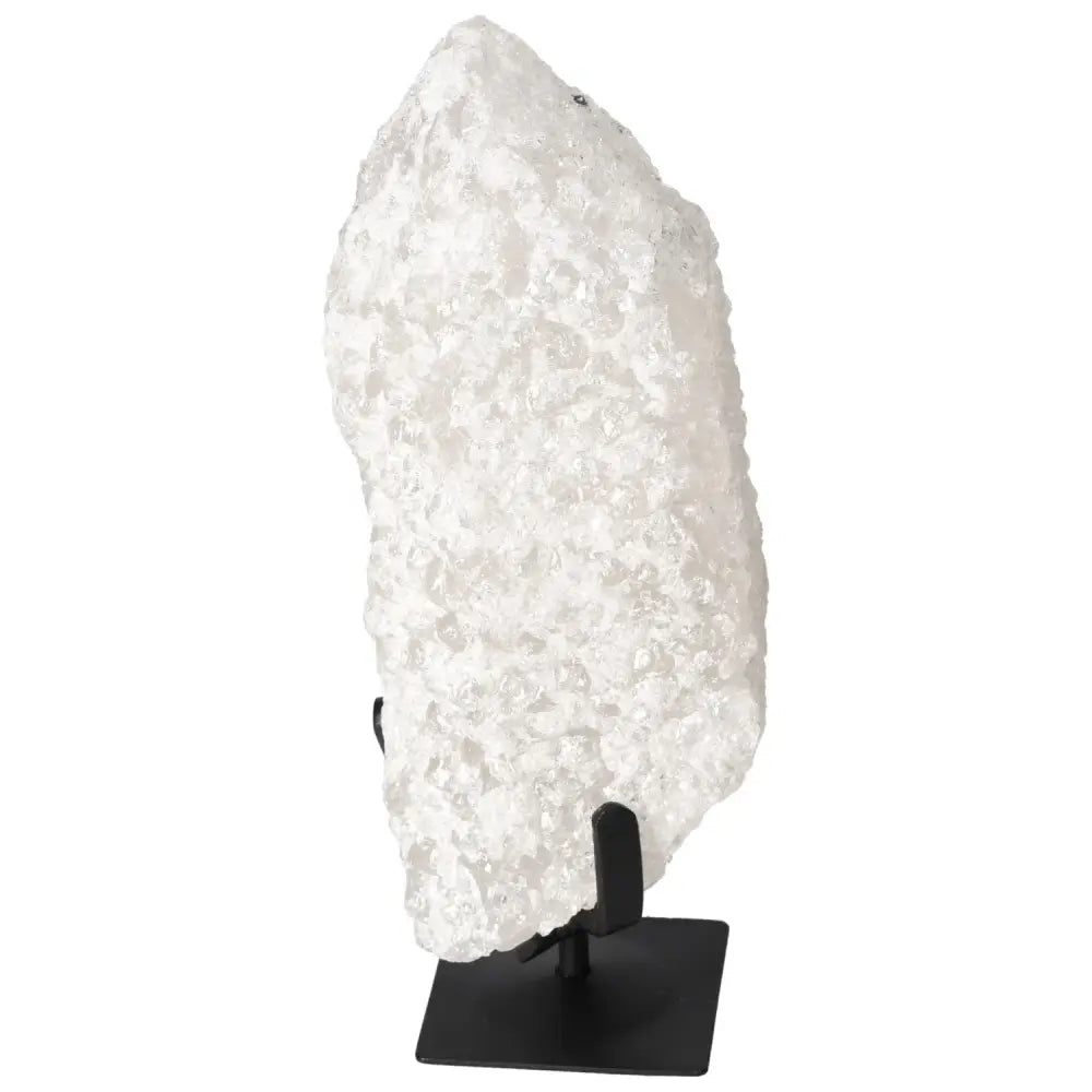 Elegant Quartz Crystal Bubble on a black stand, embodying luxury and spiritual harmony for home or office decor by Sylvia Crystals.
