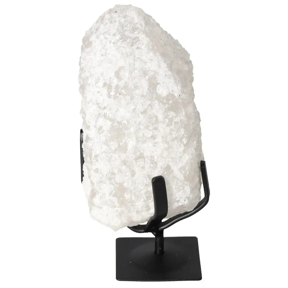 Quartz Crystal Bubble on black stand, high-quality decorative spiritual tool by Sylvia Crystals.