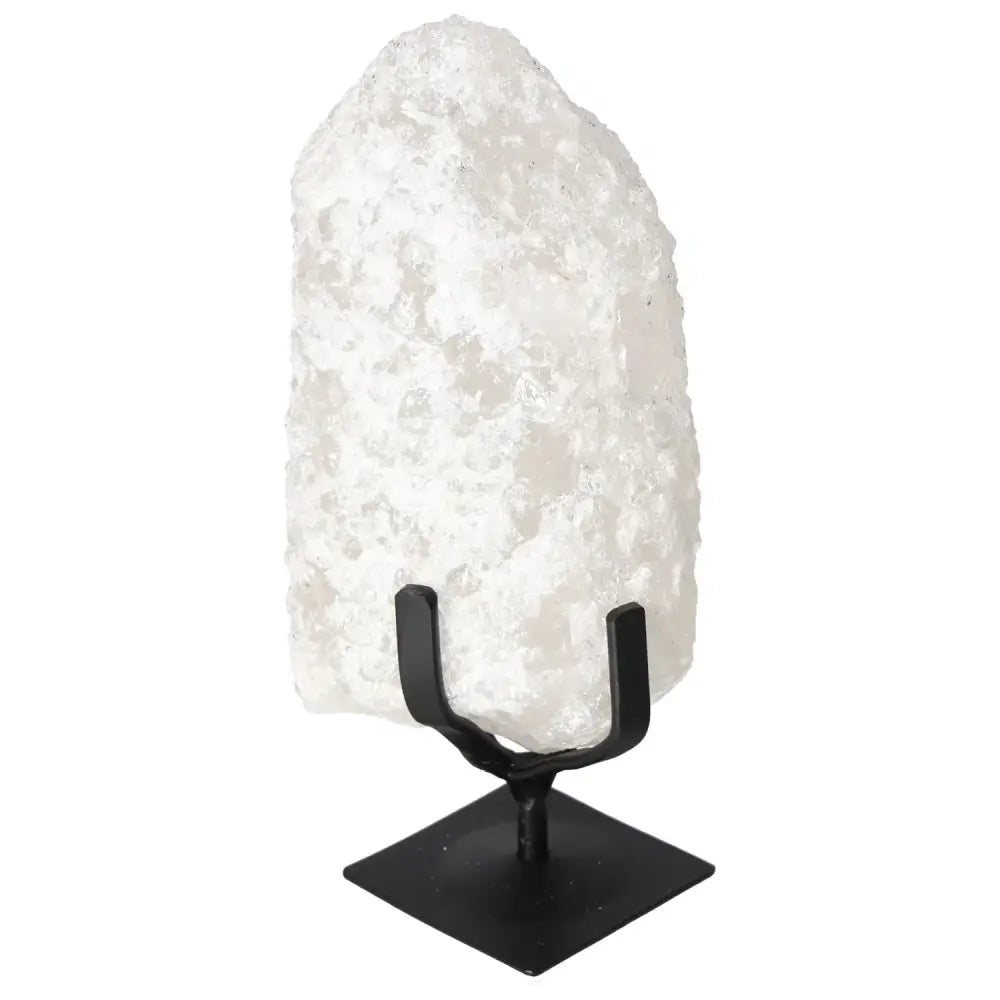 Quartz Crystal Bubble on a black stand, showcasing its unique texture and purity for metaphysical and decorative use.
