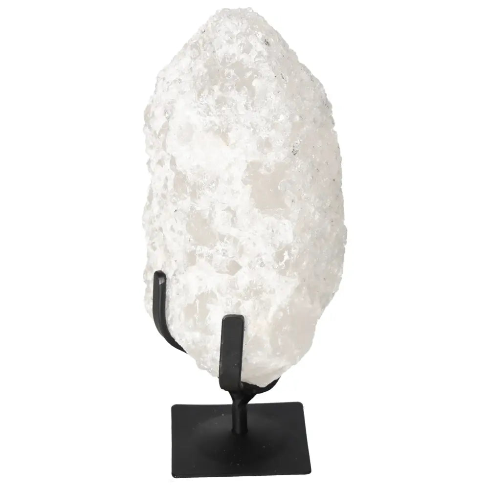 Quartz Crystal Bubble from Sylvia Crystals on metal stand, a premium handpicked spiritual tool for enhancing well-being.
