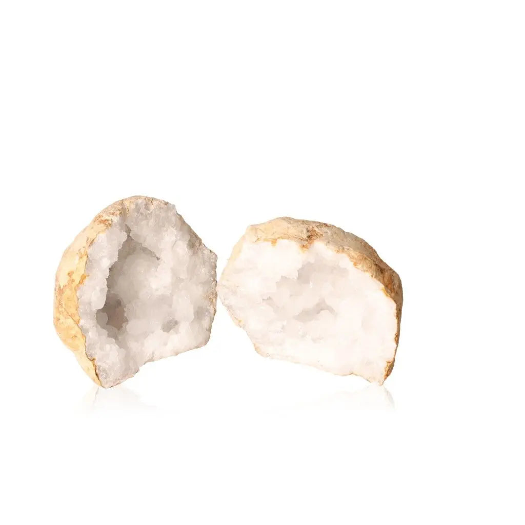Quartz Geode weighing 1200-2000g, showcasing milky quartz crystals inside a rugged shell, perfect for crystal enthusiasts.