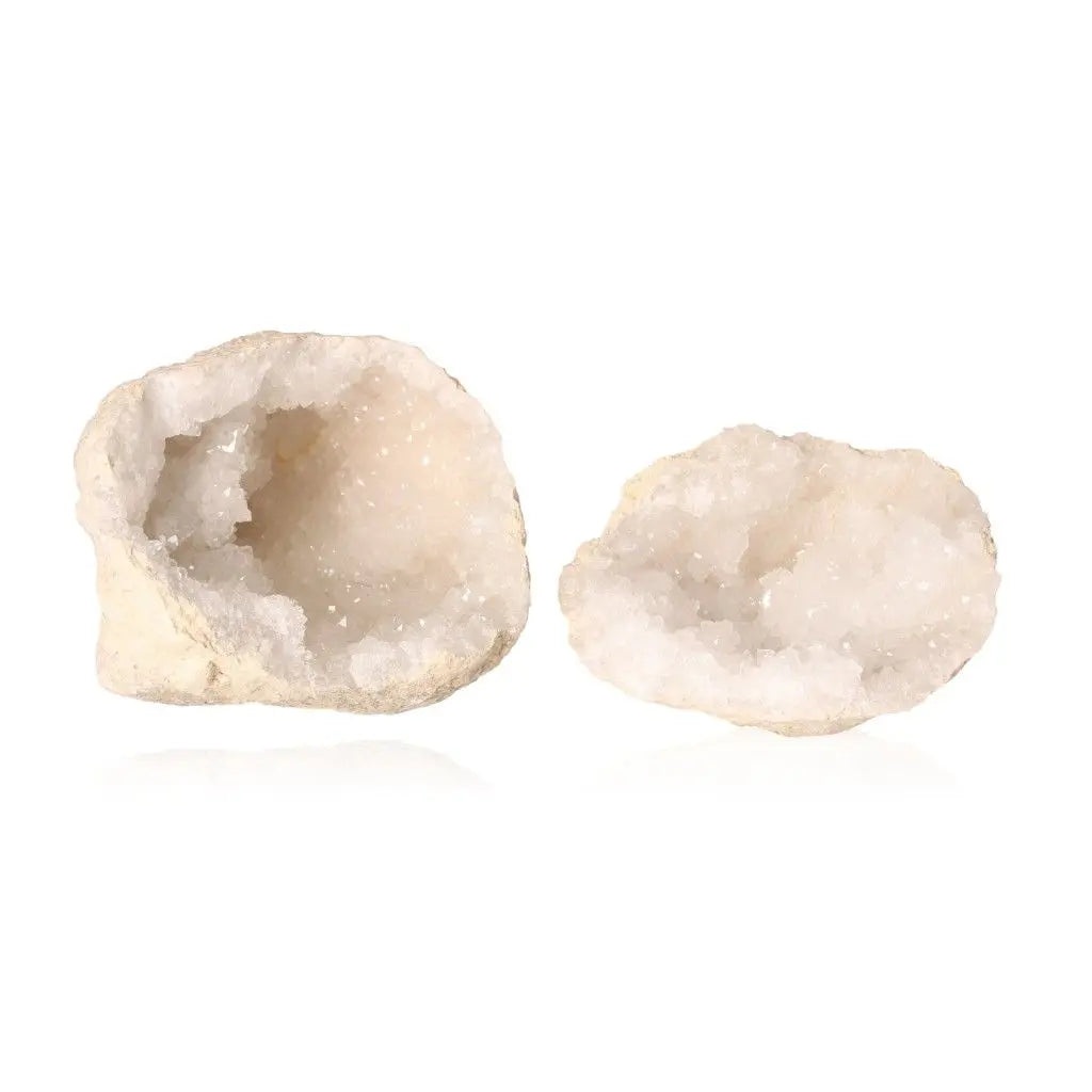 Quartz geode showcasing its rugged exterior and sparkling interior, perfect for home decor and spiritual clarity.