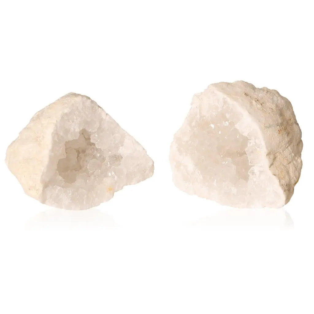 Quartz Geode with sparkling cloudy white crystals, showcasing rugged earthy outer shell, 400-600g, ideal for decorative and energy purification purposes.
