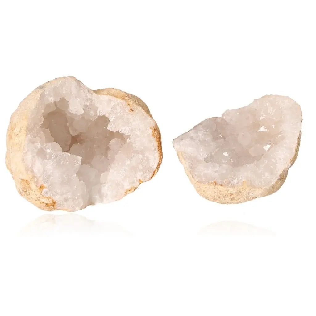 Quartz Geode featuring a rugged exterior and sparkling white crystals, weight between 400-600g, perfect natural decor piece.