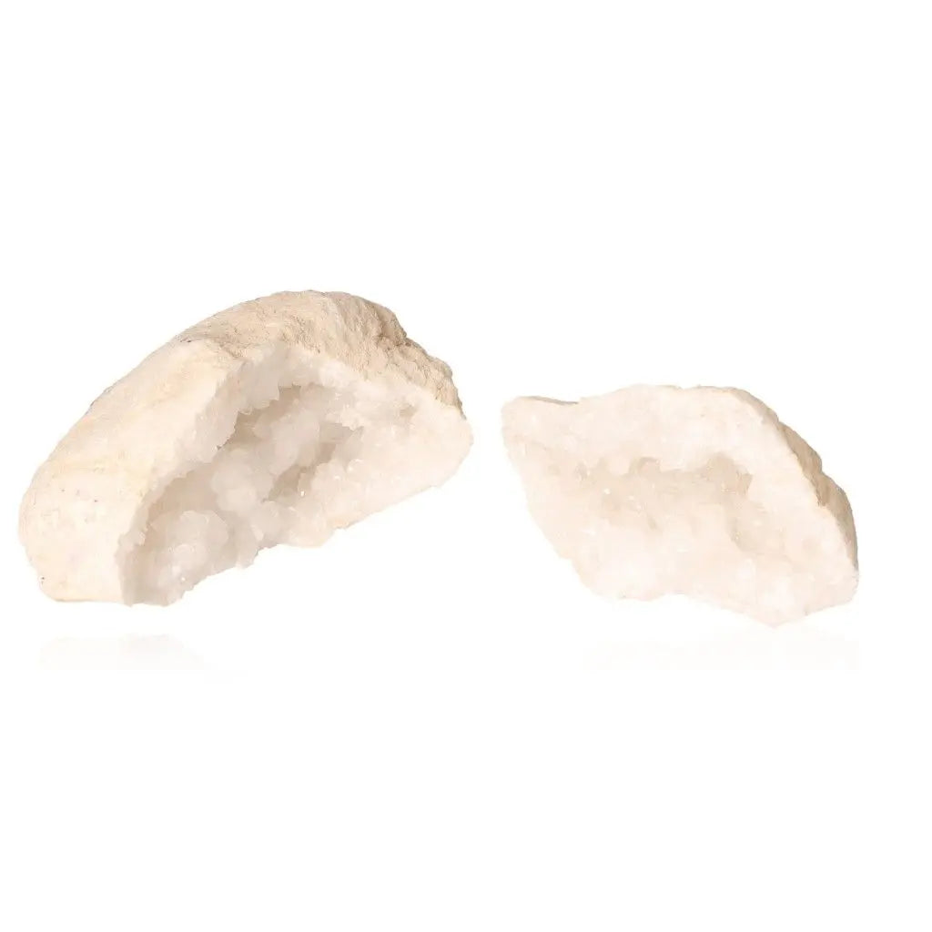 Quartz geode with milky crystals, weighing 400-600g, showcasing natural beauty and rugged earthy shell.