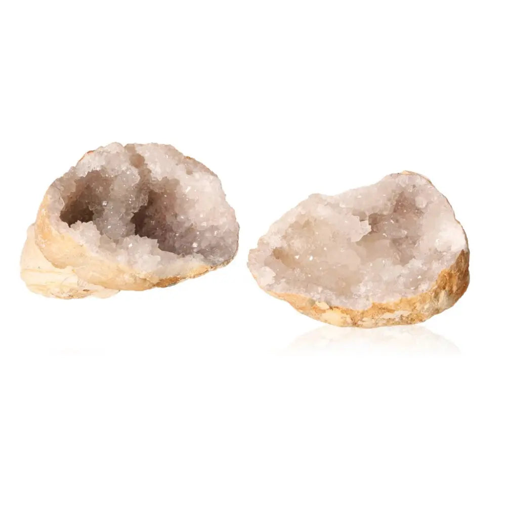 Quartz Geode (400-600g) with sparkling white crystals inside rugged outer shell, perfect for home decor and spiritual spaces.
