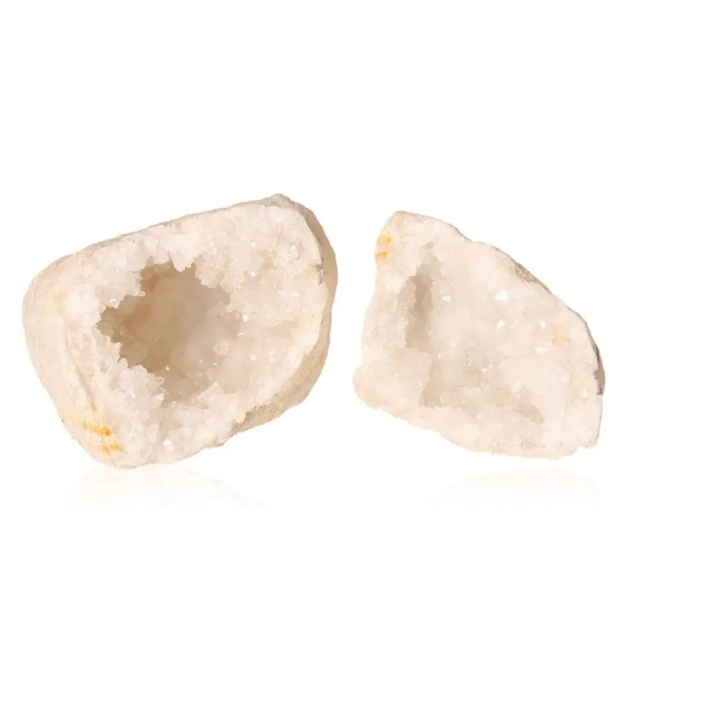 Open Quartz Geode with sparkling white crystals, showcasing its natural beauty and serene elegance, perfect for home decor or collection.