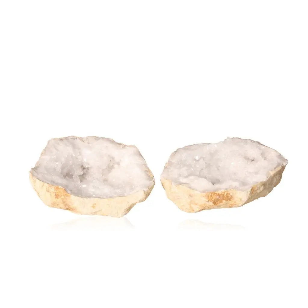 Quartz Geode 900-1200g with exposed cloudy white crystals, showcasing rugged exterior and natural beauty.