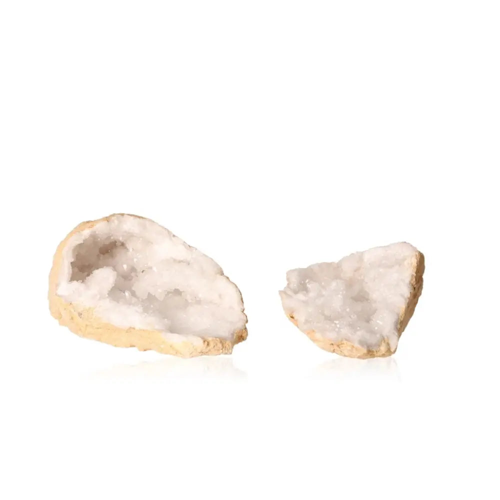 Quartz Geode (900-1200g) showcasing cloudy white crystals and rugged earthy exterior, perfect for natural decor and crystal collectors.