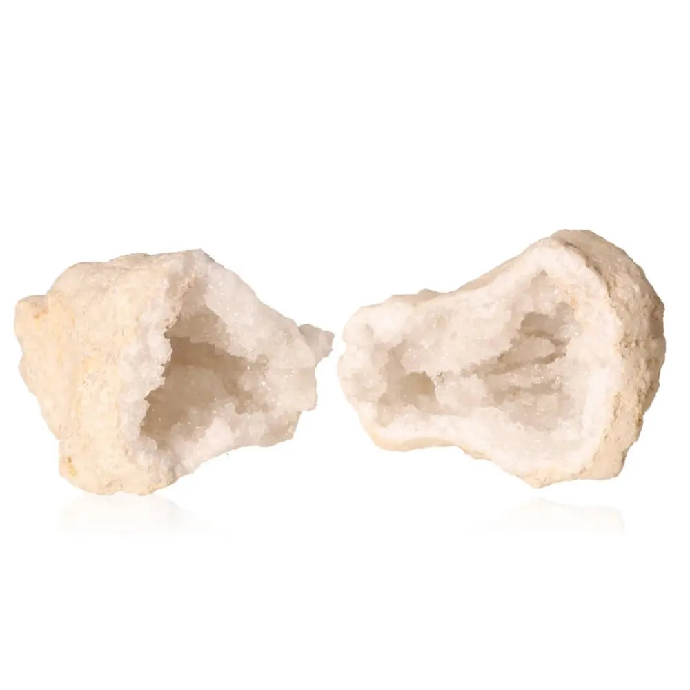 Quartz Geode split open revealing sparkling white crystals, perfect for energy purifying and enhancing tranquility, size 900-1200g.