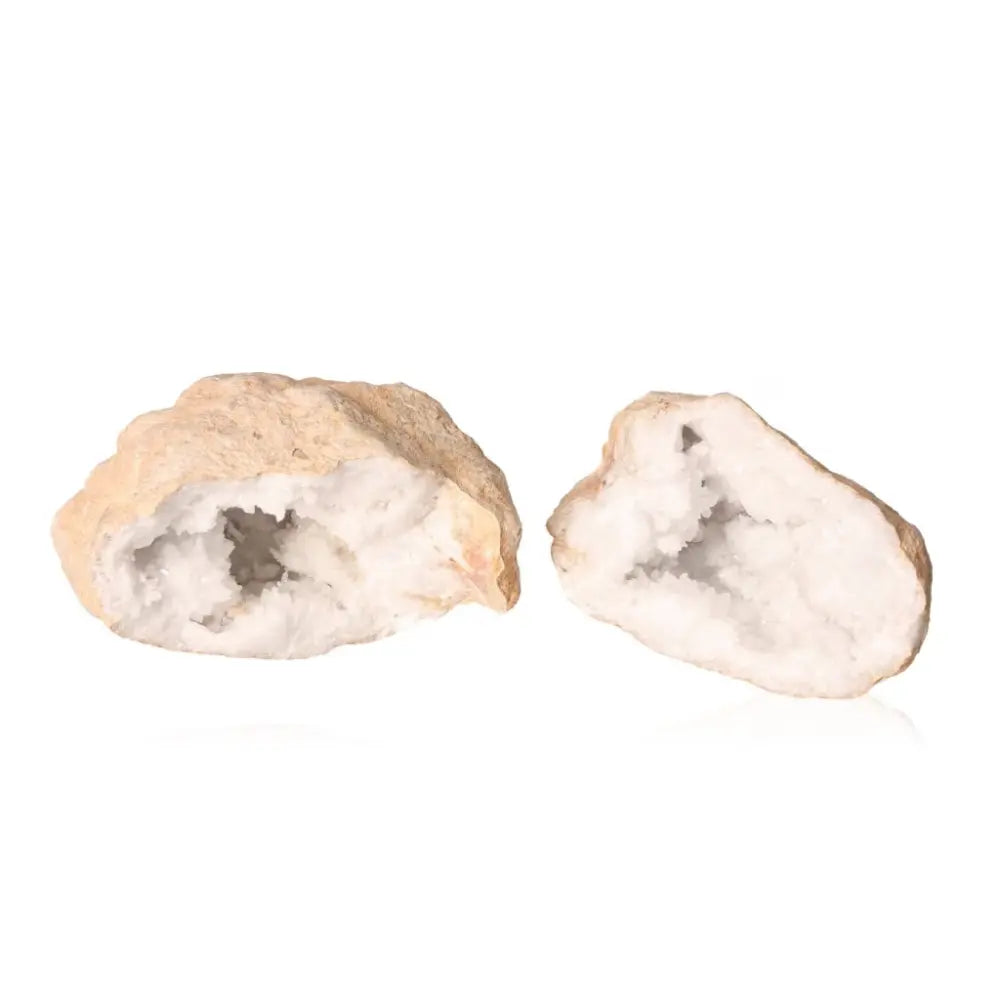 Open Quartz Geode revealing sparkling milky white crystals, 900-1200g, natural elegance and beauty for home decor.