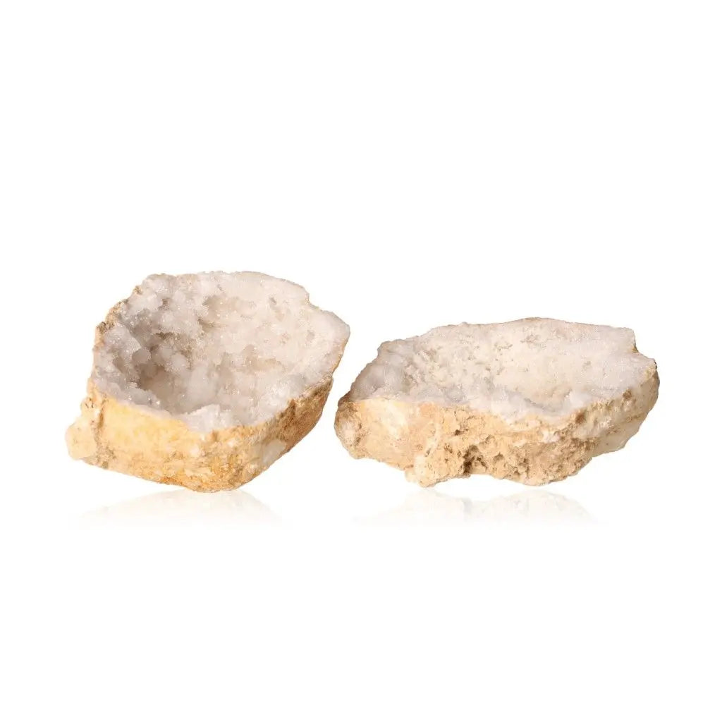 Quartz geode with a rugged outer shell and sparkling white crystals inside, weighing between 900-1200g, perfect for space transformation.