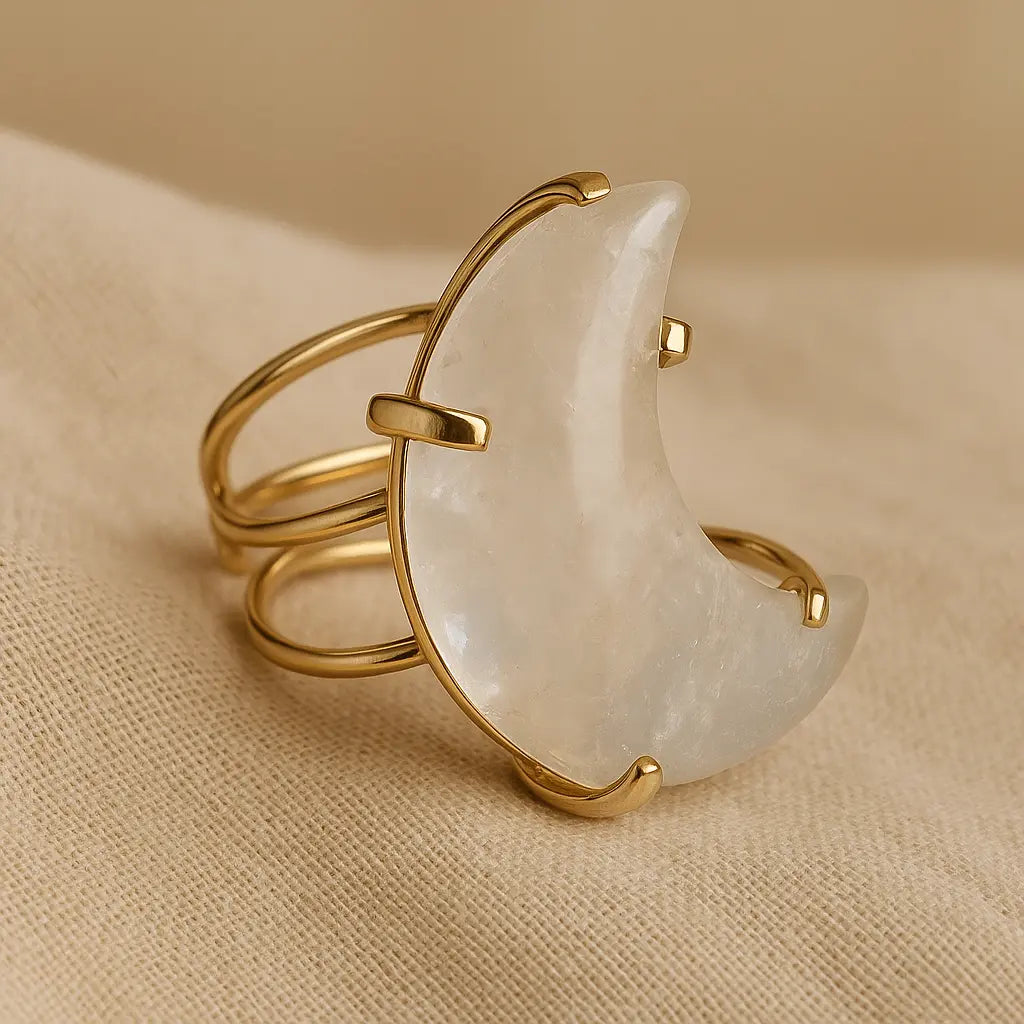 Quartz Moon Cabochon Arc And Wire Ring (Gold) Sylvia Crystals Sp. z o.o.