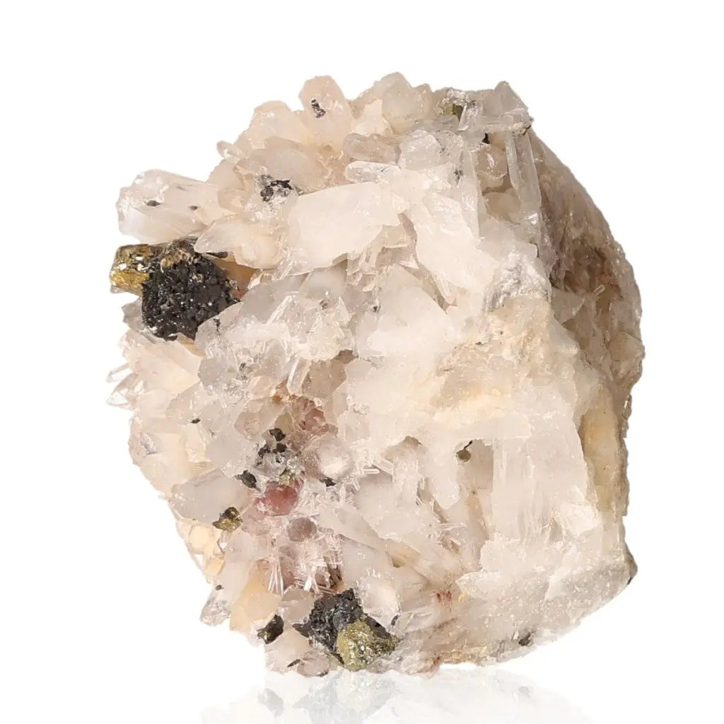 Quartz with Sphalerite and Chalcopyrite crystal by Sylvia Crystals, showcasing spiritual and cosmic energies.
