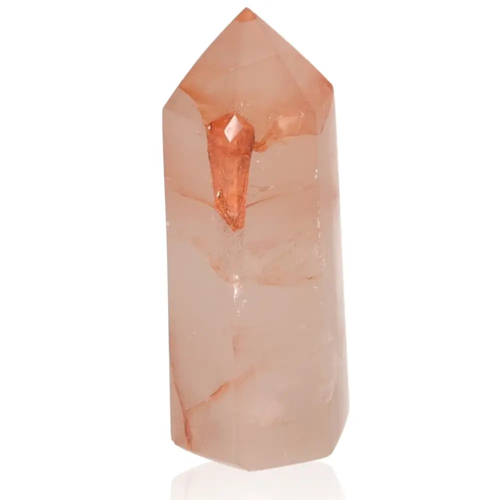 Red Calcite Tower for chakra healing and zodiac energy, enhancing spiritual and bodily balance with quartz's unique elements.