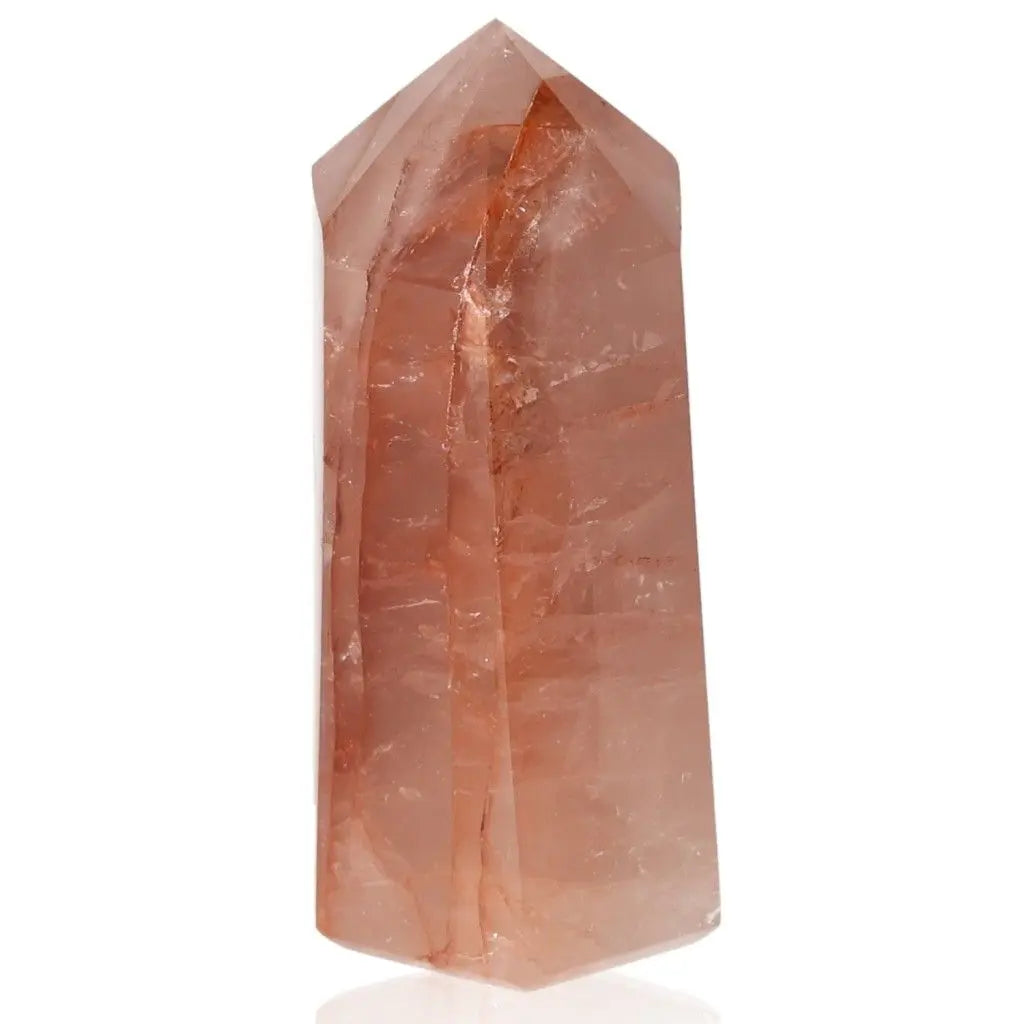 Red Calcite Tower crystal for chakra and zodiac energy alignment, enhancing spiritual and physical well-being.