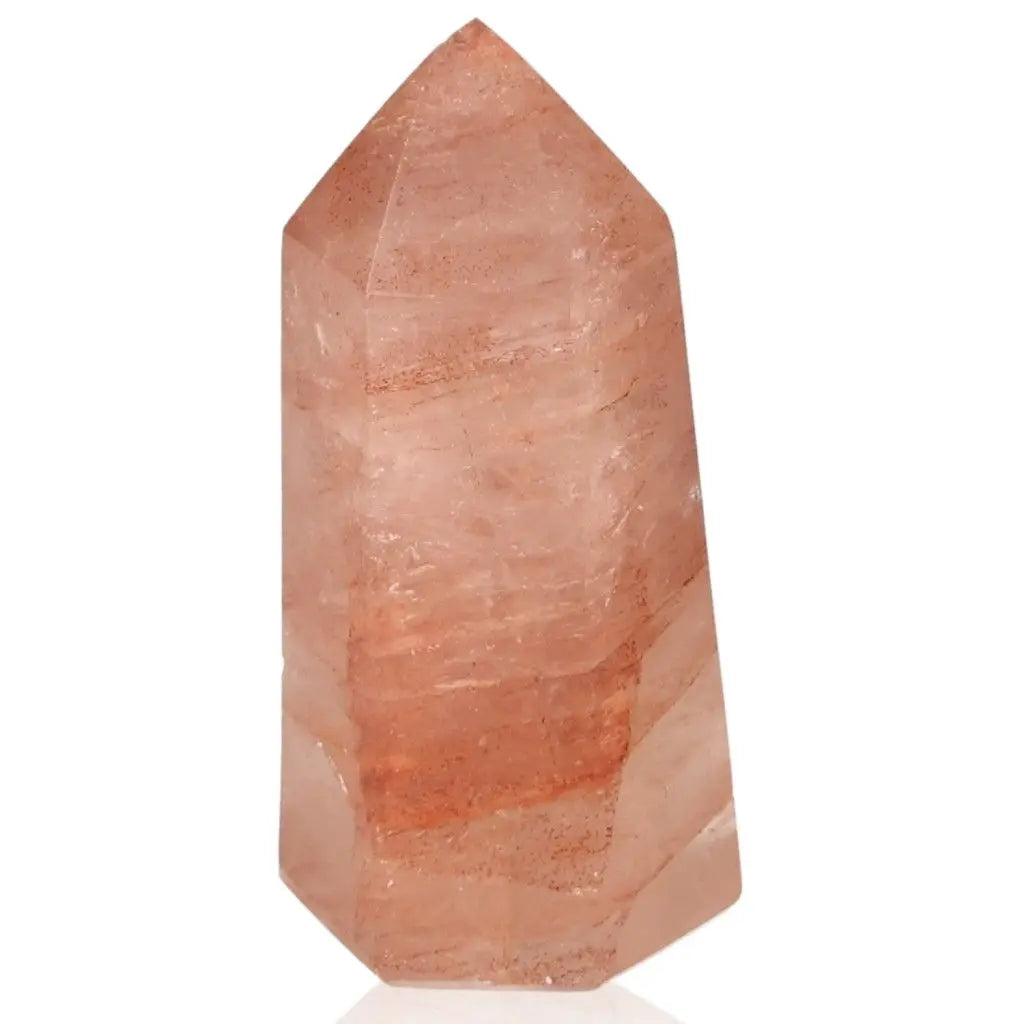 Red Calcite Tower quartz crystal for chakra balancing and spiritual healing, enhancing energetic and zodiac qualities.