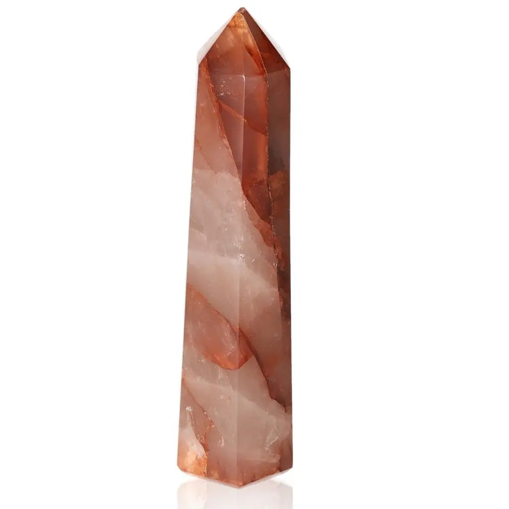 Red Quartz Tower crystal with captivating warm hues for energy harmonization and spiritual connection, elegant and mystical.