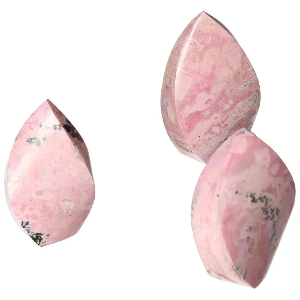 Vibrant Rhodonite Flame L crystals known for healing and clearing negative energy, enhancing physical and emotional well-being.