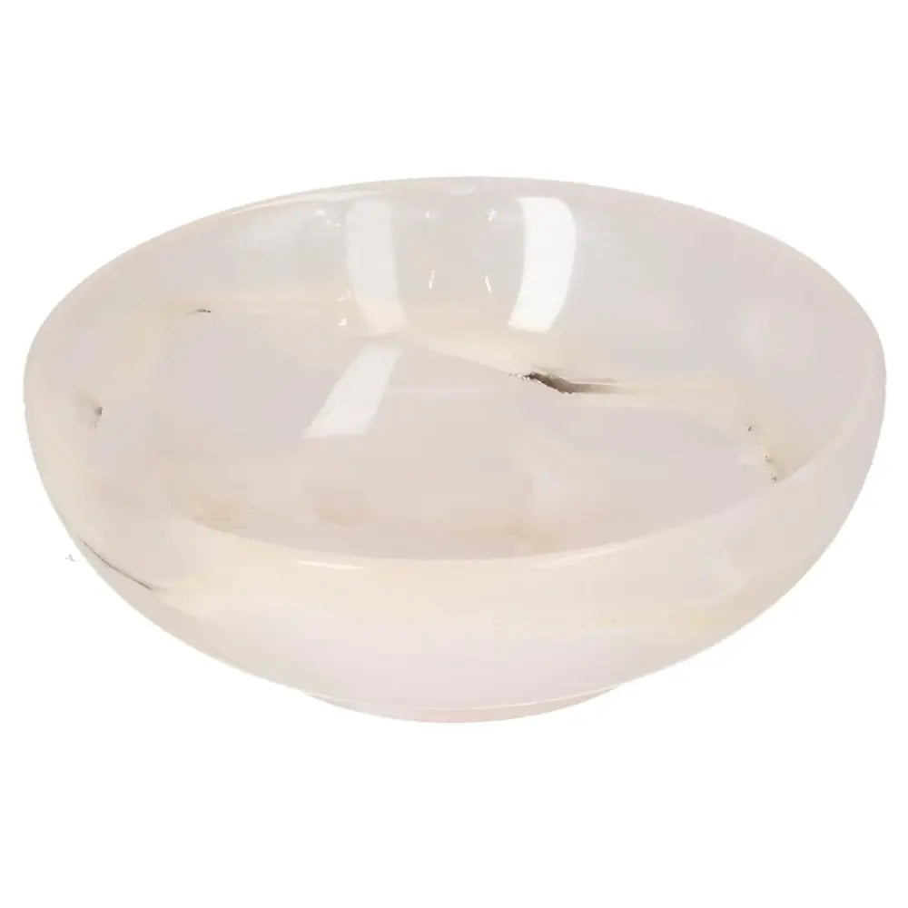 Rose Onyx Bowl with delicate veining and polished surface, showcasing natural variations in color, ideal for elegant home décor.