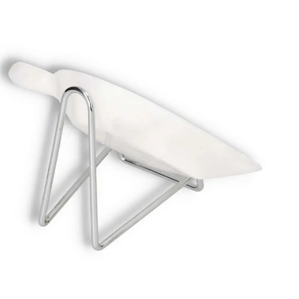 Elegant white platter on a silver stand, showcasing modern design and functionality for stylish serving or decor.