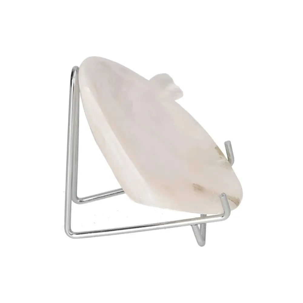 Rose Onyx Platter on display stand, showcasing unique veining and polished surface, ideal for elegant table settings and decor.