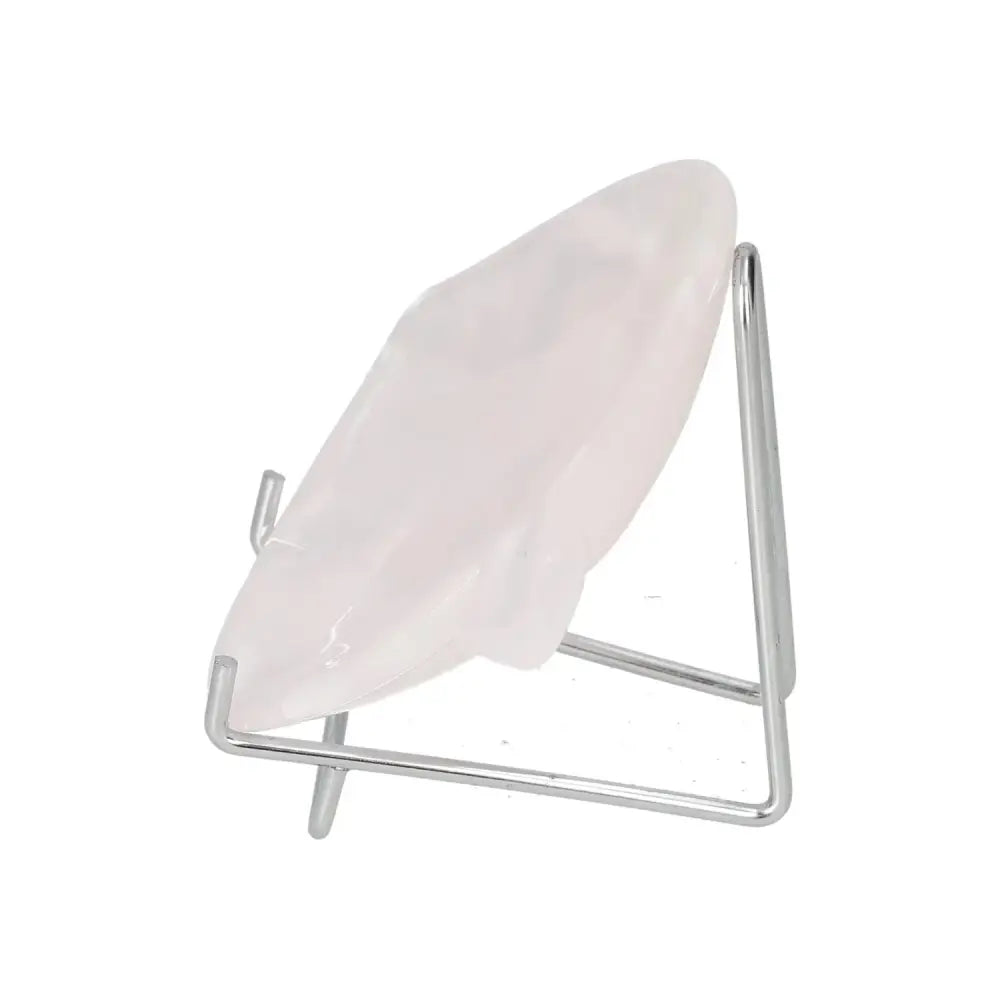 Rose onyx platter displayed on a metal stand, highlighting its unique color and veining.