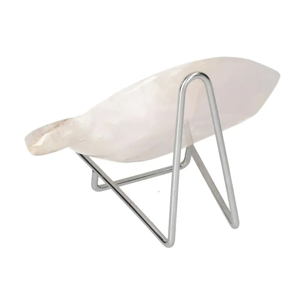 Side view of rose onyx platter on stand, showcasing elegant veining and smooth, polished surface for tabletop decoration.