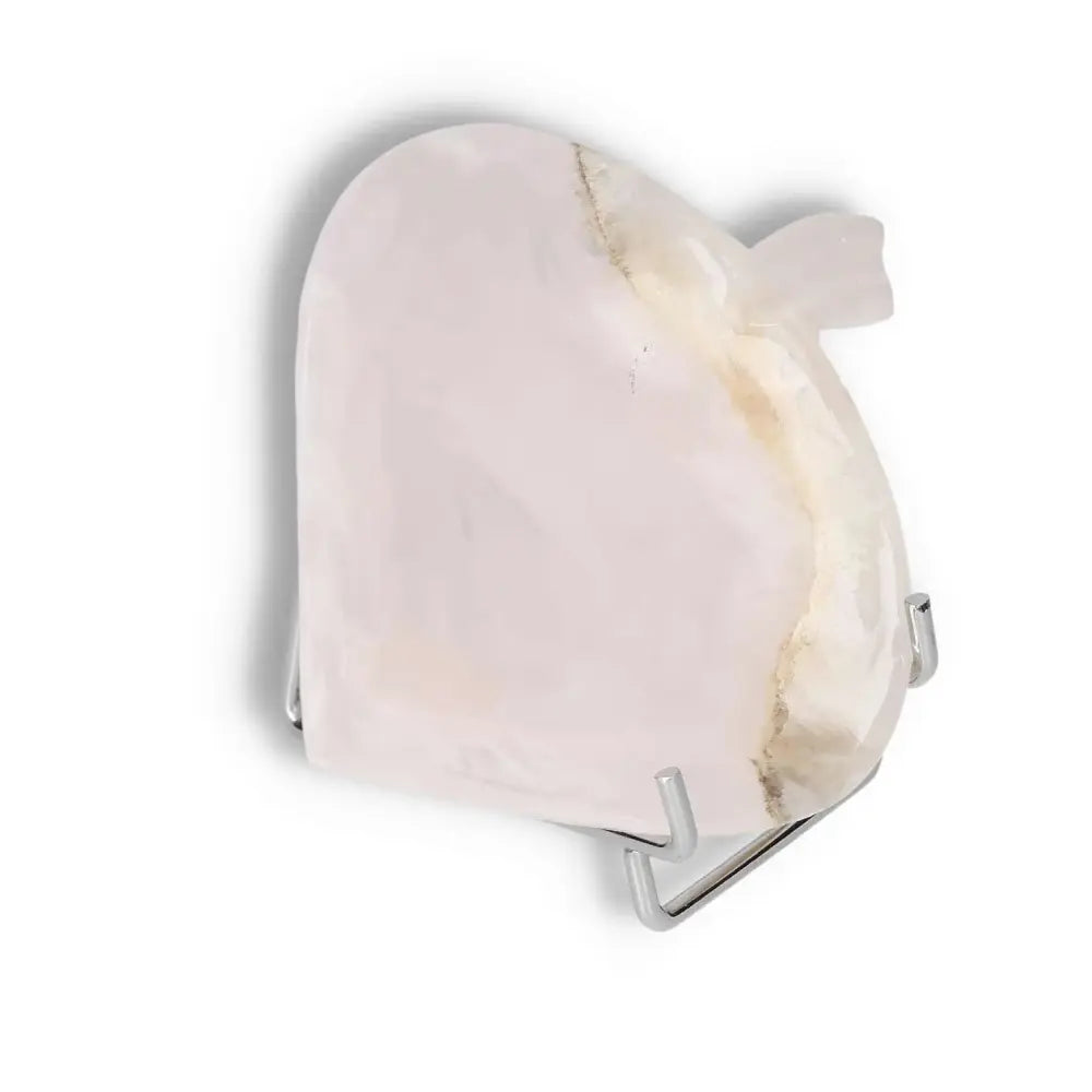 Rose Onyx Platter featuring unique variations in rose-hued onyx with polished surface, shown on a stand, perfect for elegant serving.