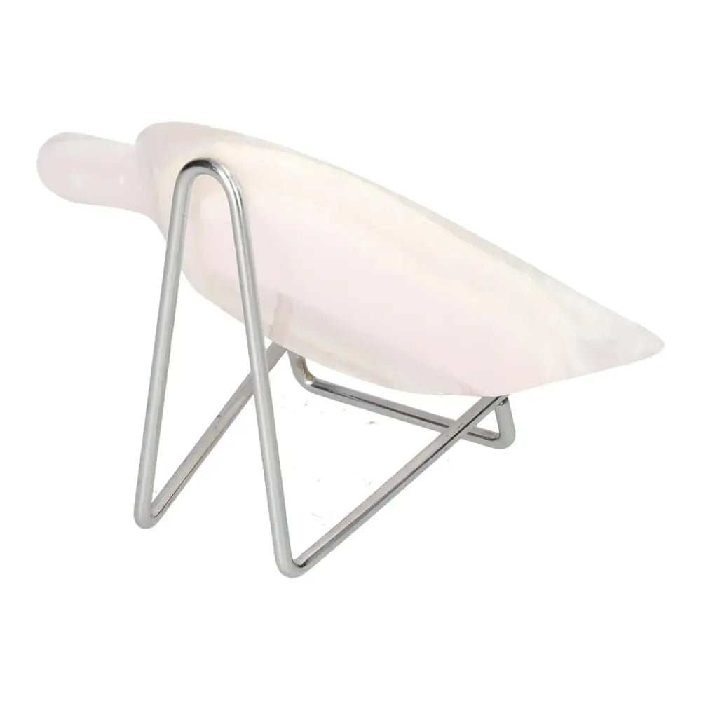 Rose Onyx Platter on metal stand, showcasing unique veining and smooth surface ideal for elegant serving or decor.