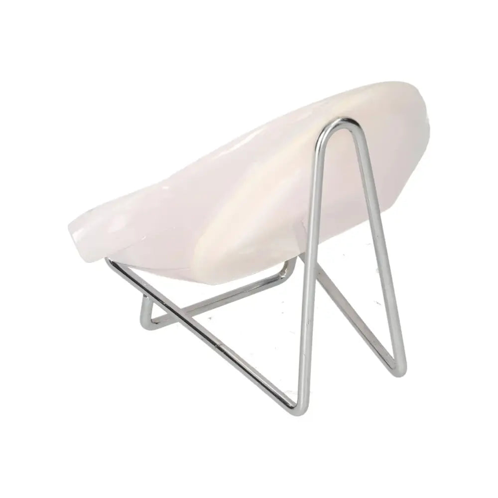 Rose Onyx Platter with metal stand showcasing exquisite rose-hued onyx and unique veining, perfect for elegant dining settings.