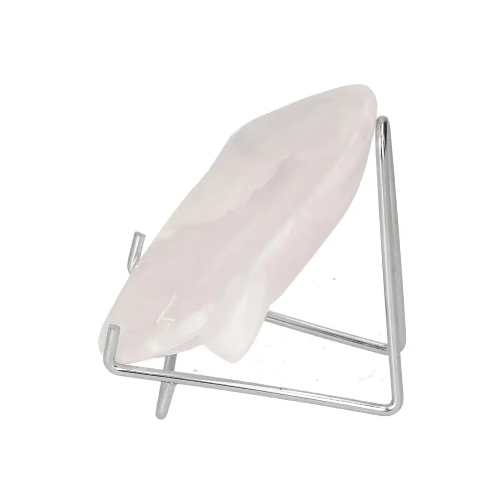 Rose onyx platter with unique veining, displayed on a stand, elegant and polished for decorative or serving use.